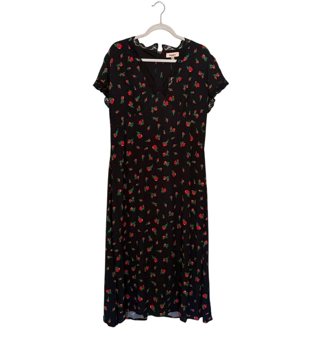Black Rose Floral Lace Midi Dress 2XL UK 18 NWT Romantic Goth Rosecore